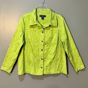 Mirror Image Jacket Womens 1X Lime Green Cotton Blend Textured Swirl Button Chic